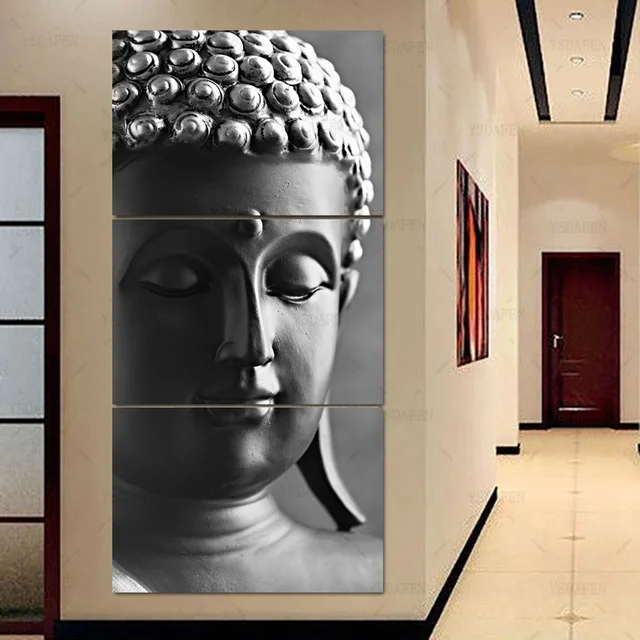 3 Piece Gray background buddha painting Modern Home Wall Decor painting Canvas Art HD Picture