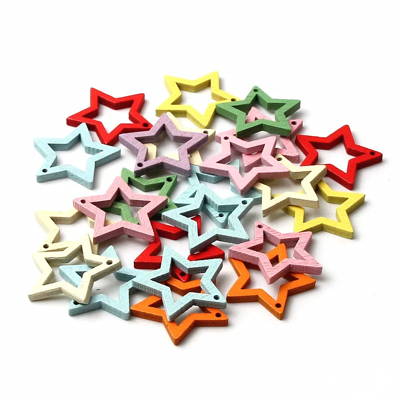 

9 Color 25mm Star Shape DIY Natural Wood Chip For Jewelry Making Necklace Earrings Handmade Charm Wooden Pendants Woodwork