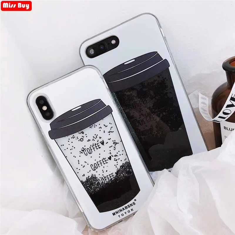 Блестящий чехол для кофейной чашки с зыбучим песком iPhone 7 7Plus 8 8Plus 6 6s Plus