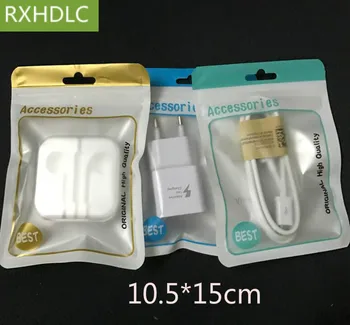 

Universal Android Apple mobile phone accessories packaging zipper bag with hang hole for earphone data cable charger adapter