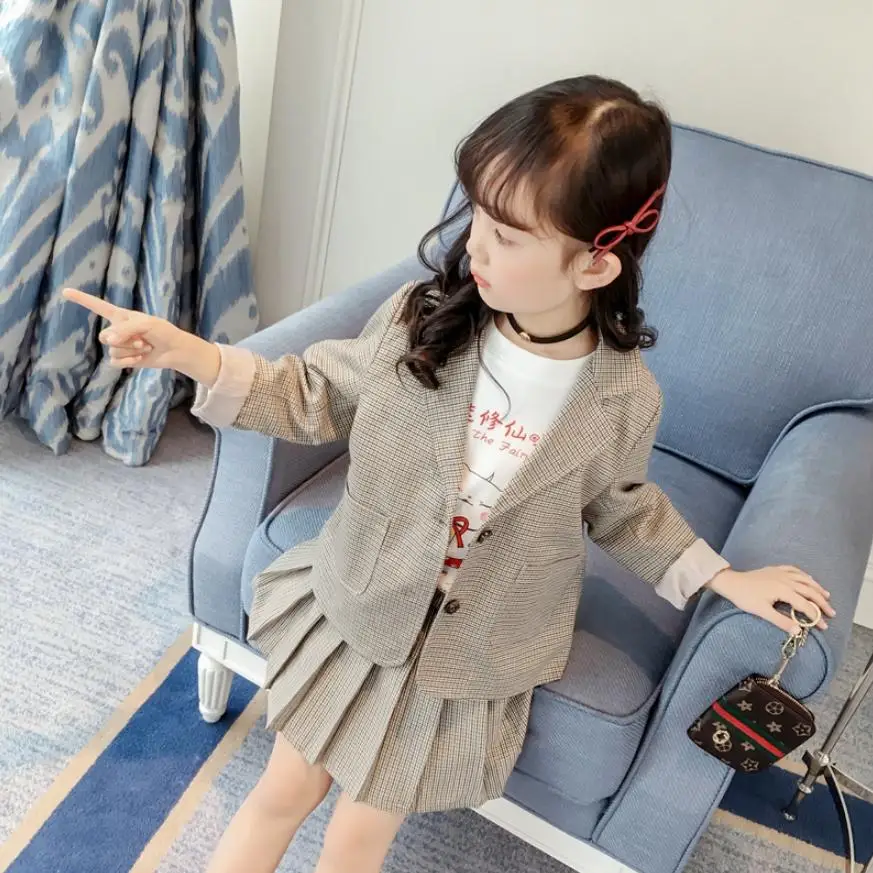 

Baby Girls Spring Blazer Sets 2019 New Fashion Children's Suits Coat long sleeve Jacket Single Breasted Jacket+Skirt Sets Y118