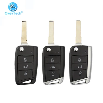 

OkeyTech 3 Button Flip Folding Replacement Metal Side Cover Case Fob Modified Auto Car Key Shell for VW Golf 7 MK7 Skoda Seat