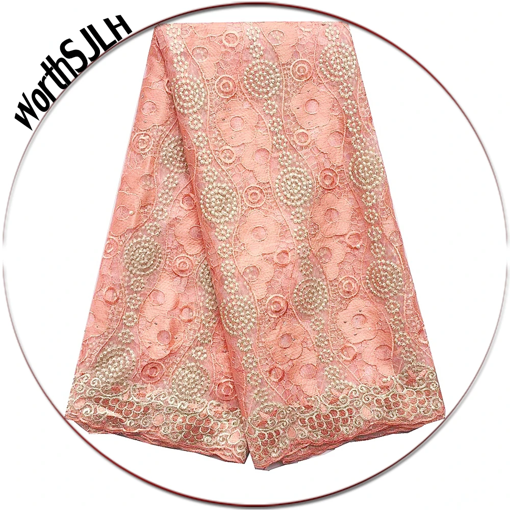 

Latest African Laces 2019 Peach Royal Blue French Laces Fabrics High Quality Tulle French Cord Lace Fabric For Wedding Dress