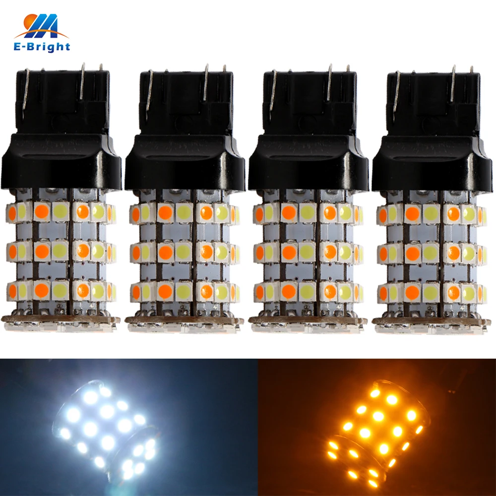 

YM E-Bright 4PCS 7443 3528 60 SMD 7444NA Amber/White 60LEDs 1210 LED Bulbs T20 DRL Turn Signal Brake Light Switchback Dual-Color