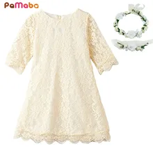 PaMaBa/кружевное платье для маленьких девочек, детская одежда с рукавами 3/4, весенне-летние/осенние праздничные платья принцессы Filles, Открытое платье с цветочным рисунком