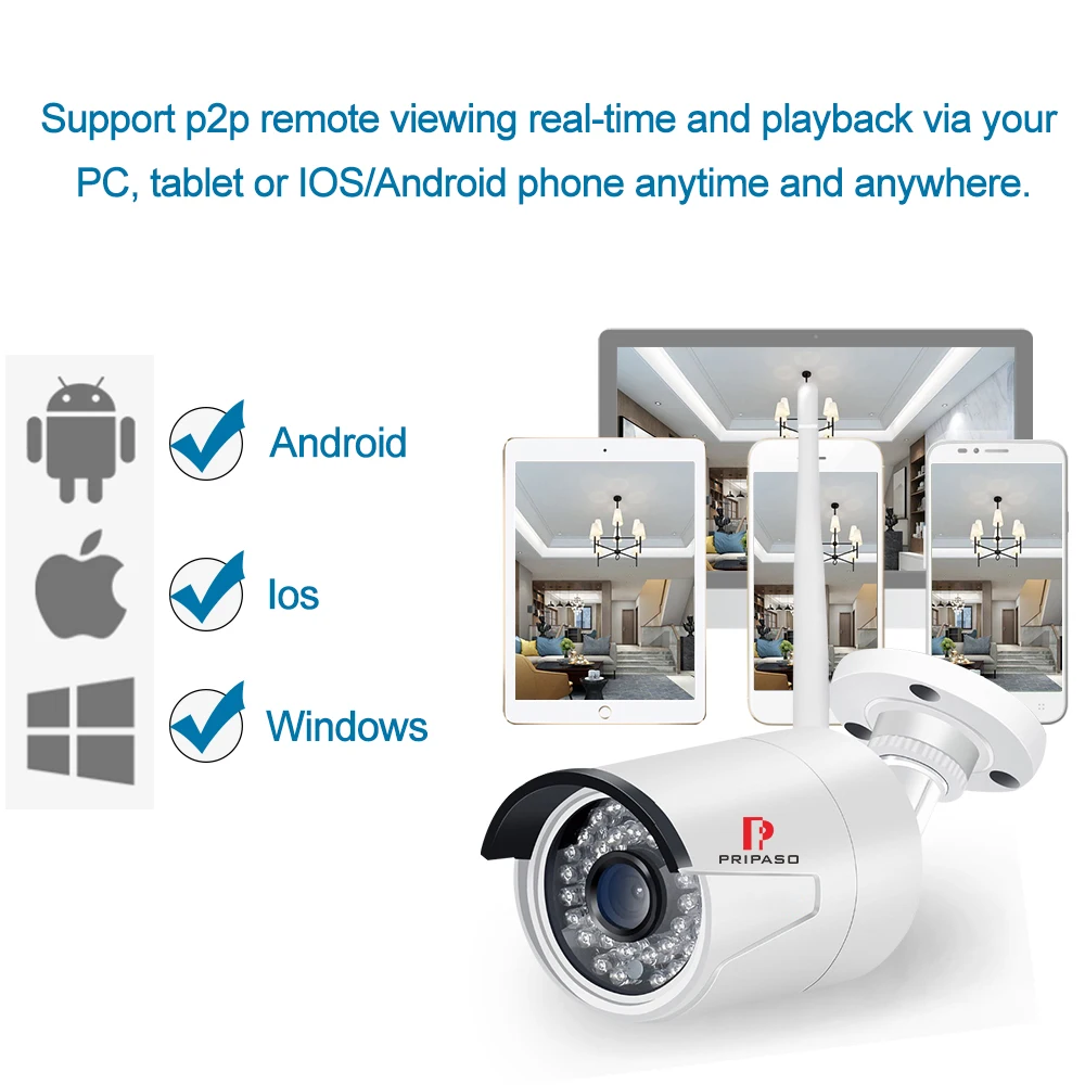 Камера Наружного видеонаблюдения Pripaso 2 МП 1080P Wi Fi беспроводная с датчиком