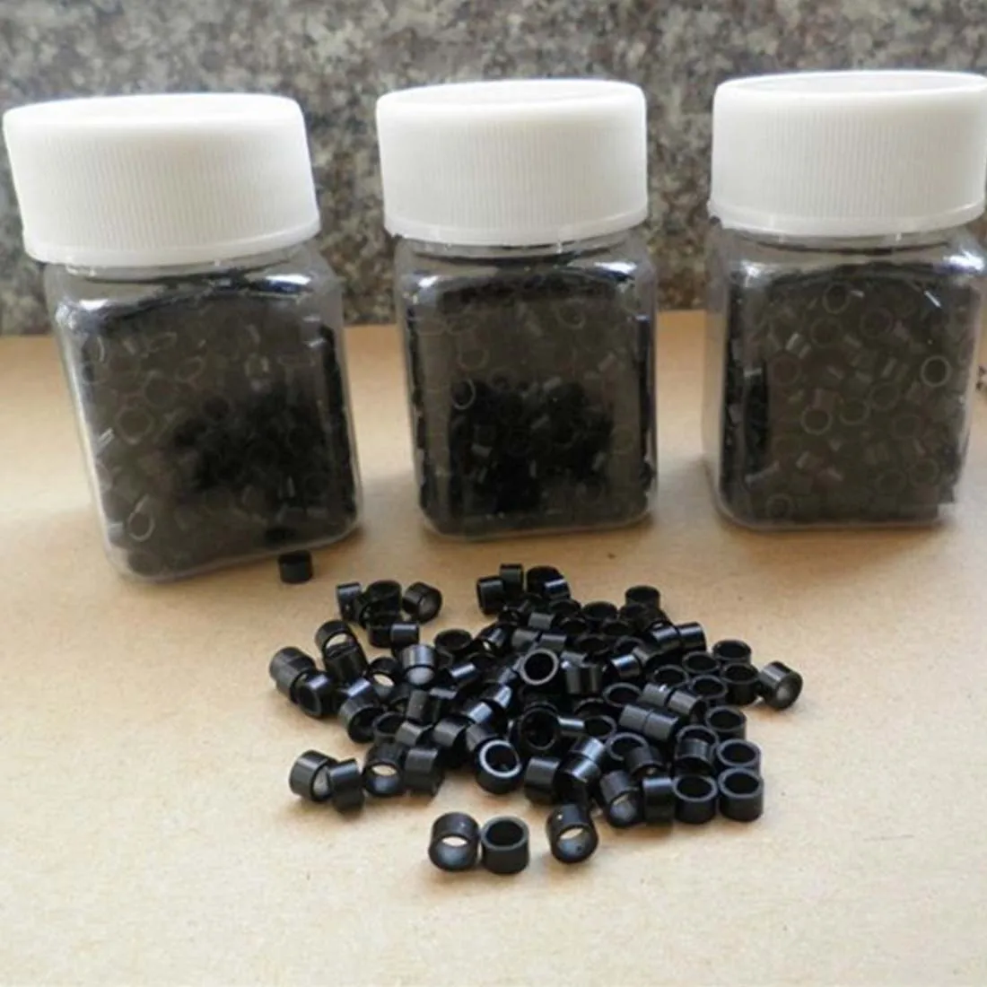 500Pcs/Bottle Black Micro Crimp Beads Micro Bead Hair Silicone Ring Links Beads For Hair Extensions Hair Stling Tools