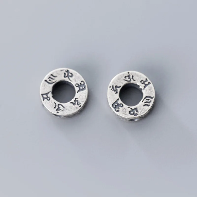 

Classic 925 Sterling Silver Round Connector Beads 9.5mm om mani padmei hum Carved Bracelets Spacer Beads DIY Fine Jewelry Make