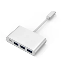Mini Reversible USB3.1 Type C to 3 Ports USB3.0 Hub Adapter Cable with USB-C Charging Port for New MacBook 12 Google Chromebook