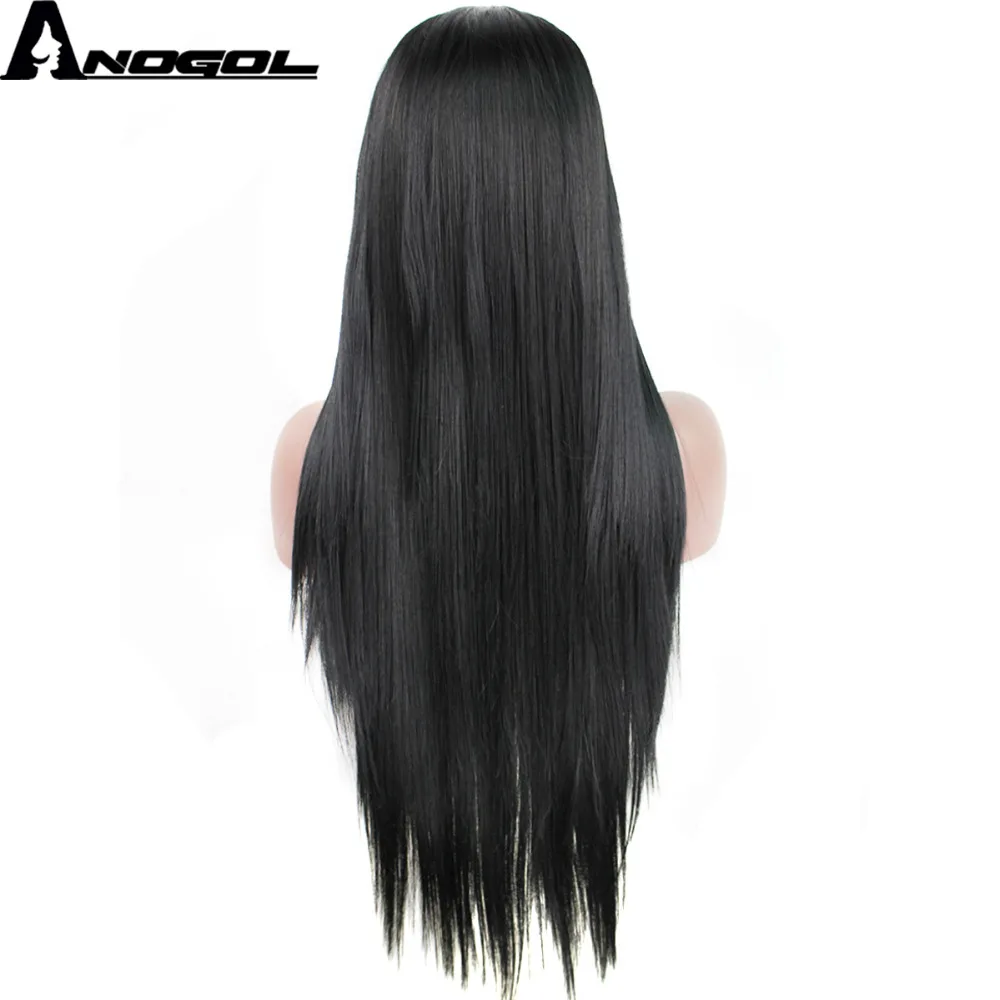 Anogol бразильские волосы Cabelo черные длинные прямые синтетические кружева спереди