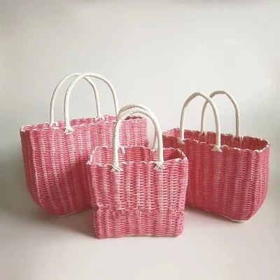 Günstige Frauen Handtasche Mode kunststoff Tasche Frische Stroh Große Sommer Strand Taschen Kapazität Einkaufstasche Erhalten korb manuelle Woven tasche