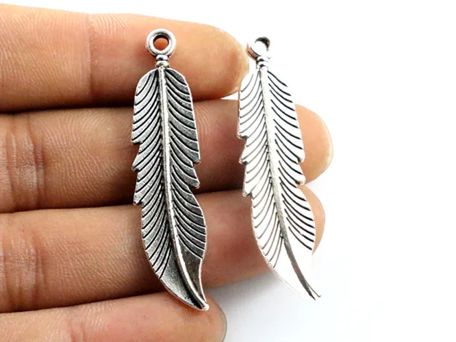 

45x11mm 10pcs Antique Silver Plated Leaf or Feather Style Handmade Charms Pendant:DIY for bracelet necklace-P3-02