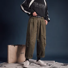 Мужские хлопковые повседневные брюки с карманами, мужские свободные брюки, эластичные зеленые/черные спортивные штаны