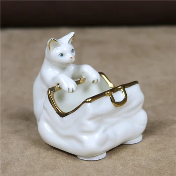

Lovely Porcelain Game Kitty Figurine Handmade Ceramics Cat Pet Miniature Critter Trinket Ornament Gift Craft Decor Accessories
