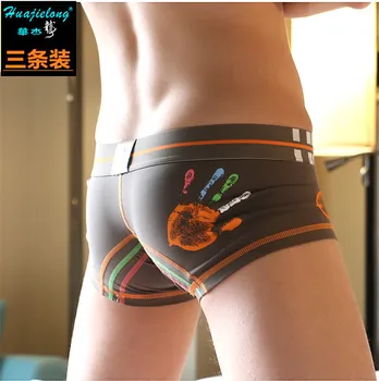 

3pcs/lot men's underwear fashion cartoon handprint stretch cotton Metrosexual low waist pants
