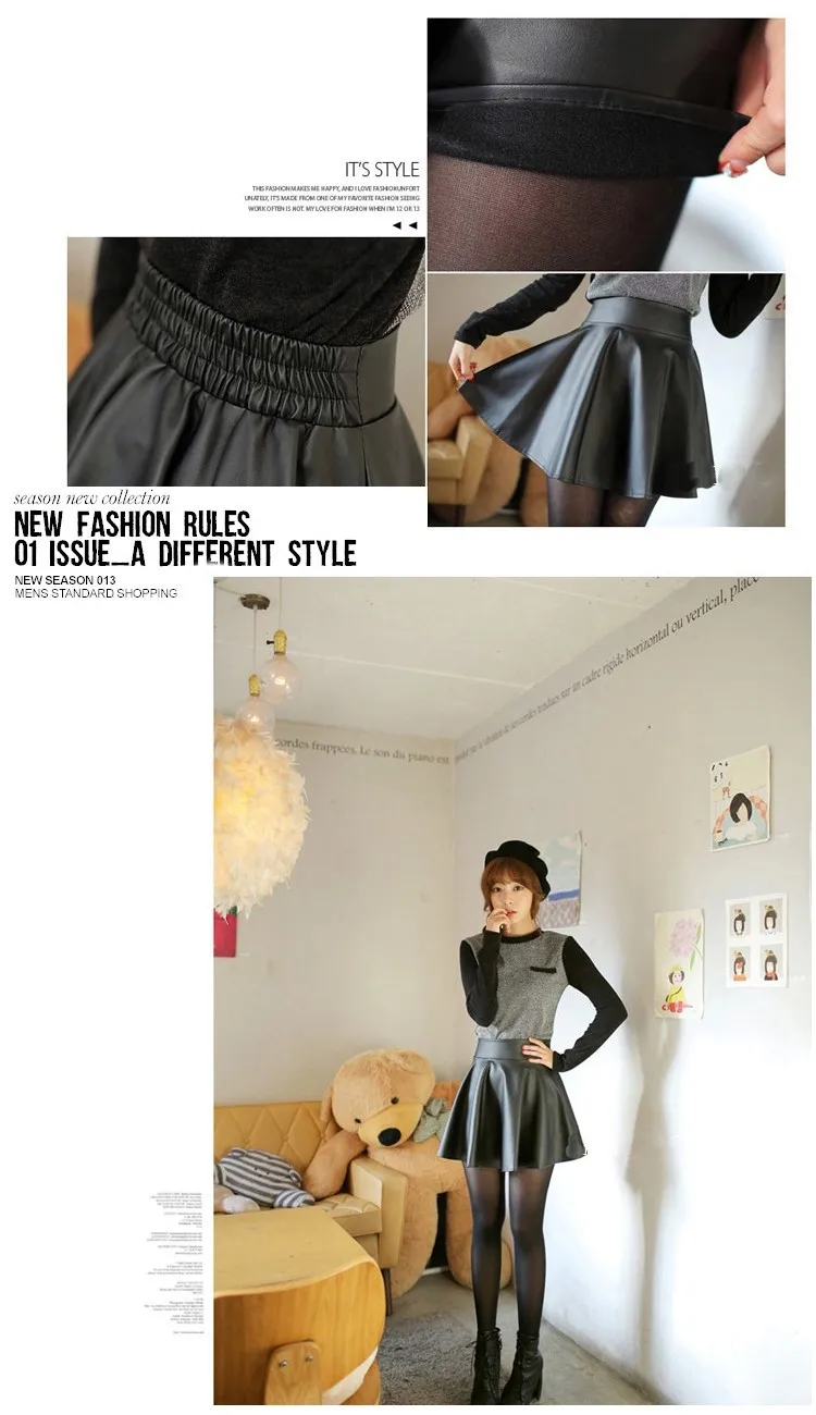 Модные пикантные удобные плиссированные черный джемпер женский искусственная кожа юбка юбки женские S-XL цвета Saias