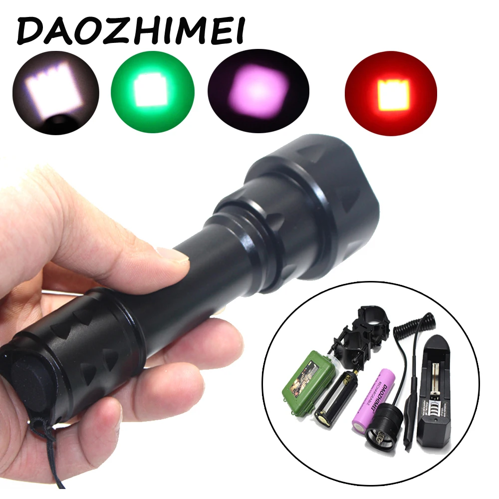 

White light/green/Red zoom 5000 lumens high power LED flashlight XM-L L2 Hunting flash+pressure switch/mount/battery/charge