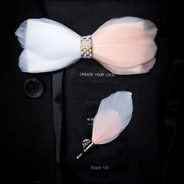 RBOCOTT ручной работы перо галстук-бабочка и брошь набор для мужчин аксессуары для мужчин роскошный галстук-бабочка нагрудник набор с коробкой для свадебного подарка - Цвет: 17