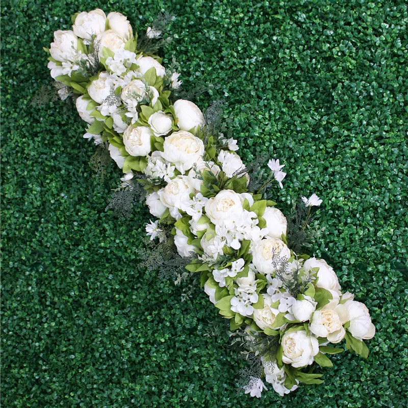 На заказ 35 см Искусственный цветок мяч центральный+ 1 м пионы ряд цветов композиция поставка Декор свадебная АРКА стол цветок bouqet - Цвет: White B