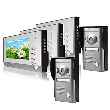 

FKH  Three 7 Inch Monitor Color Video Door Phone System (2Alloy Weatherproof Cover Camera)
