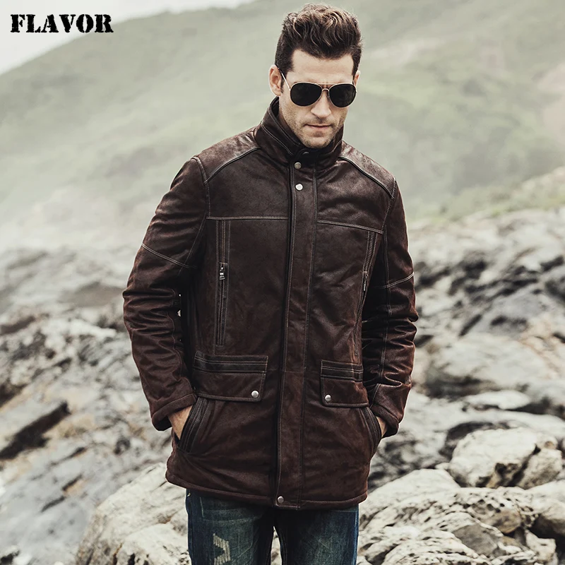 Winter Men's Genuine Leather Jacket male Overcoat Pigskin warm Coat padding cotton men leather jacket Real Leather Jacket