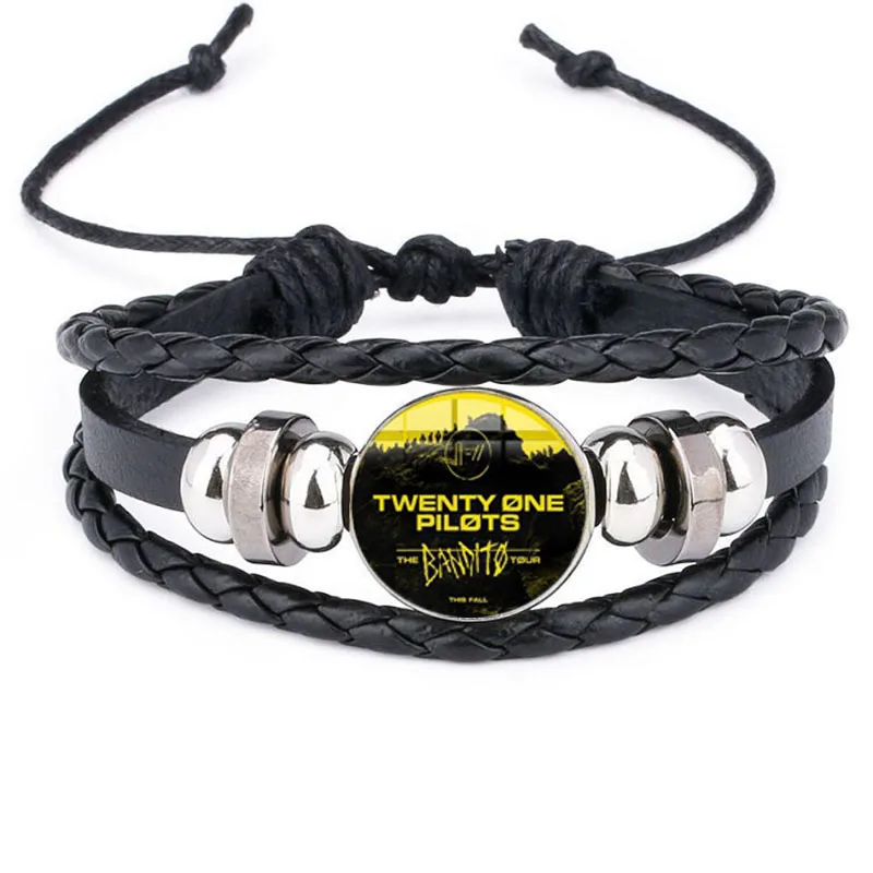 

Twenty One Pilots Bracelet with Glass Cabochon Multi Layered Braided Charm Leather Bracelet Music Band Sign for Unisex 2019