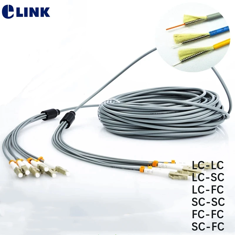 

200mtr 6 core Armored fiber patchcords MM SC LC FC ST UPC Multimode 6 fibers Armored optical fibre jumper cable ELINK ftth patch