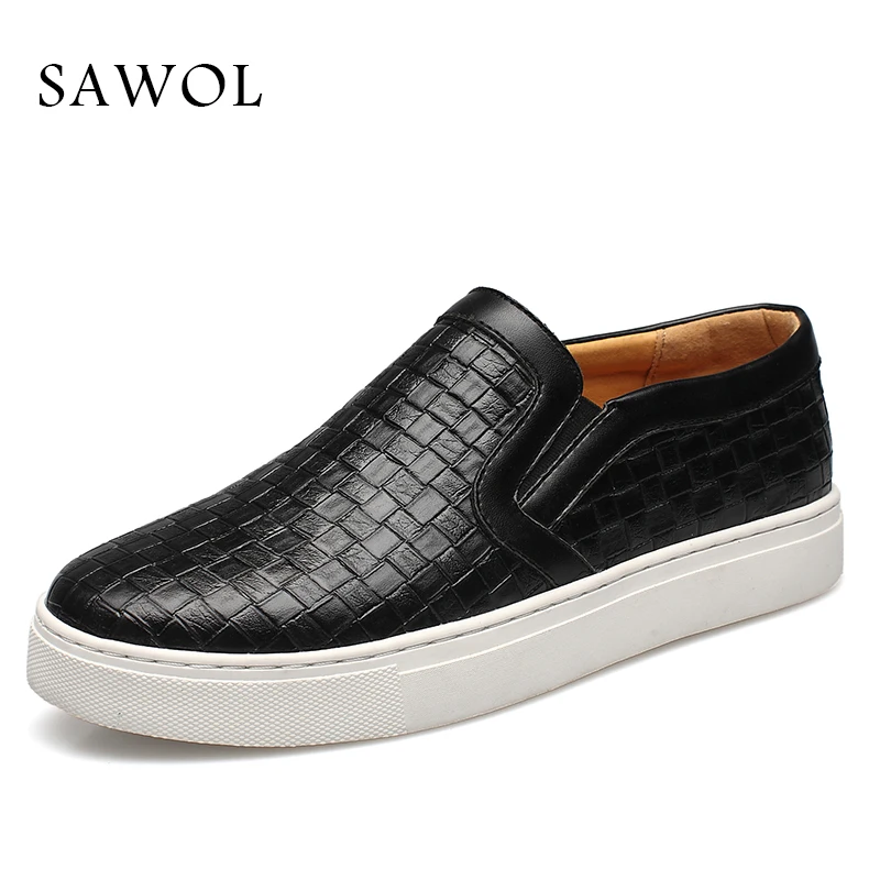 

Sawol Men Casual Shoes Spring Autumn Brand Men Shoes Men Sneakers PU Leather shoes Plus Big Size Men Flats Slip On Solid