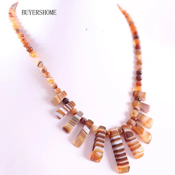 

Hot Women Jewelry Natural Stone Beads Brown Veins Onyx Beads Necklace 18" 1Pcs E155