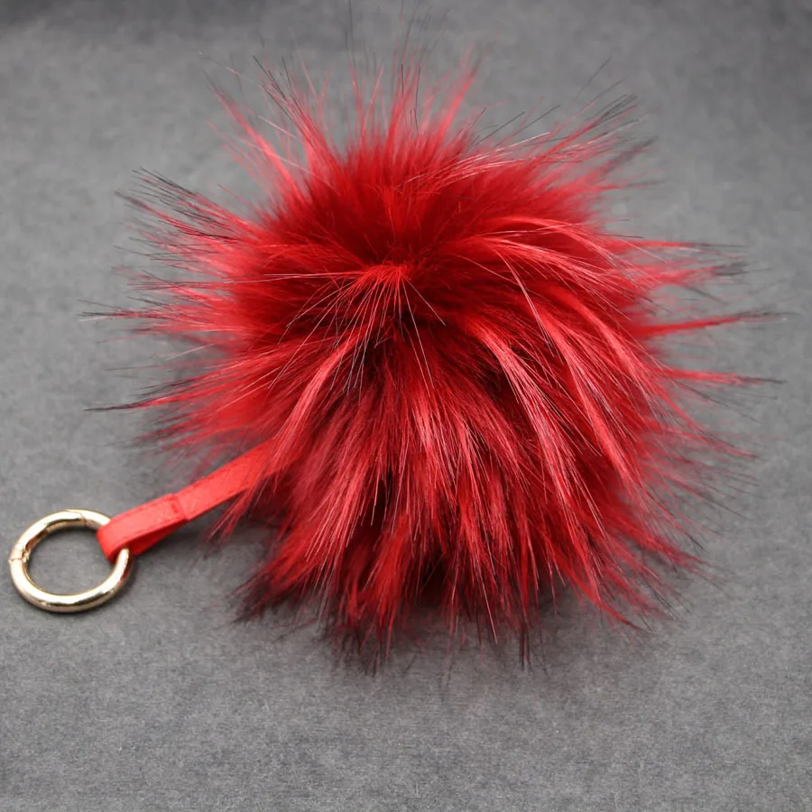 

Luxury 15cm Fluffy Fake Raccoon Fur Ball Keychain Real Fur Keychain Pom pom Key Chain Pompom Keyring Charm Women Bag Pendant Dec