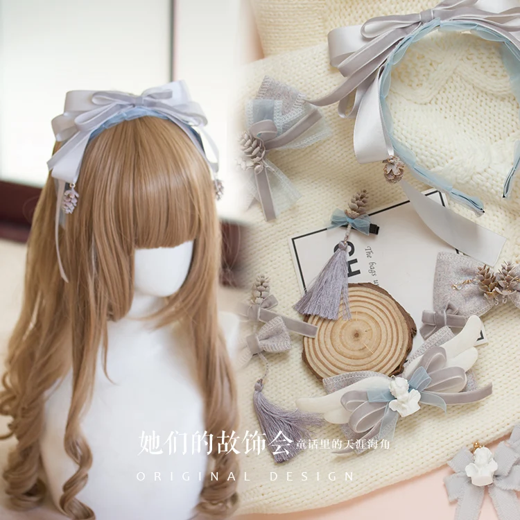 

Princess sweet lolita Hairbands Original handmade Japanese grey blue lolita accessories hairbands Angel Street women GSH181