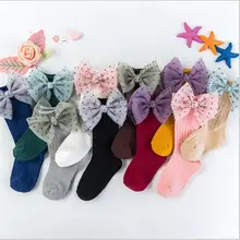Девочки носки осенние зимние трубка носки для девочек с бантом, кружевные носки принцессы Детские коттоновые носки