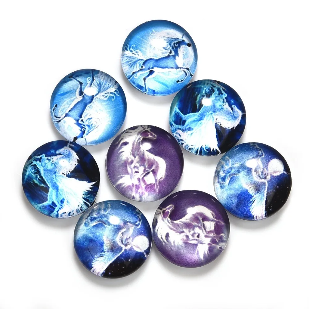 8Pcs/Lot Unicorn Pattern Round 12mm Glass Cabochons Dome Flat Back for Jewelry Making Handmade DIY Pendant Findings | Украшения и