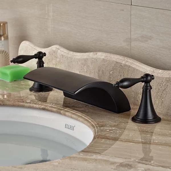 Luxury Oil Rubbed Bronze Waterfall Roman Bathroom Faucet Widespread Mixer Tap