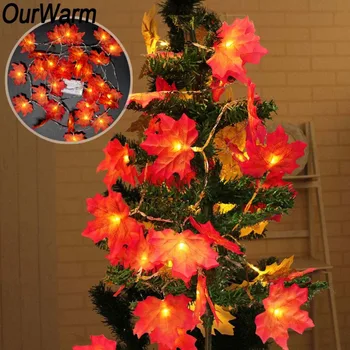 

OurWarm 3M 30LED Maple Leaves LED String Lights Christmas Tree Decoration Fall Garland Battery-Operated Stair Garden Led Lights