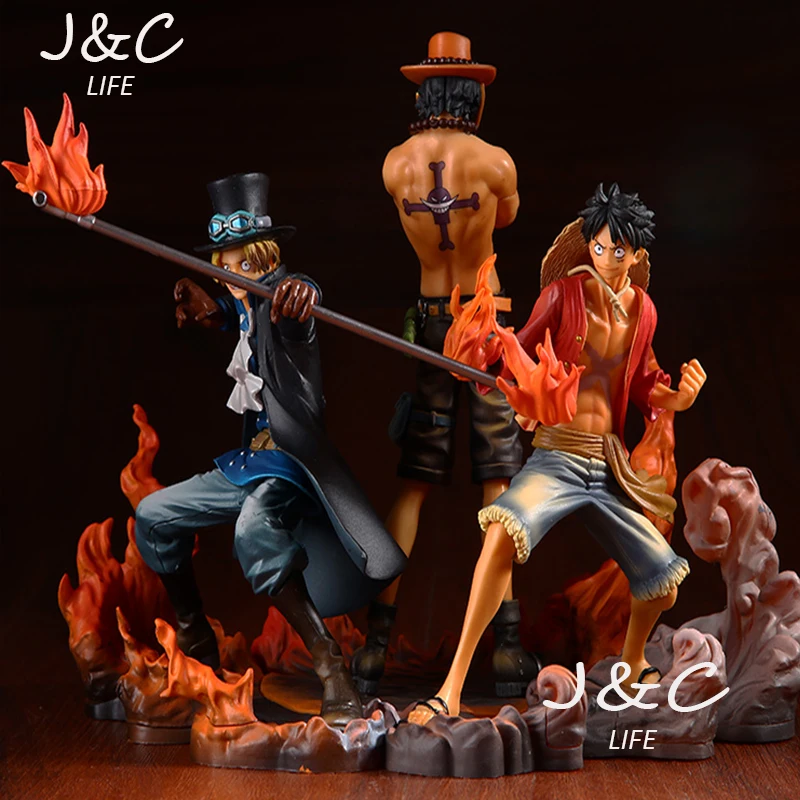 

Free Shipping Hot Sale 3PCS/SET 14-17CM One Piece Fire attack Three brothers ace luffy saab action figure toys Christmas Gifts