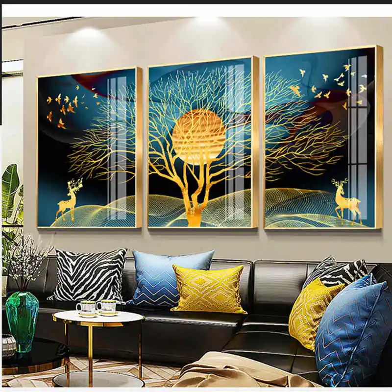 

Canvas Abstract Art Prints Painting Gold Deer and tree Picture Home Wall Decor | famous abstract art | abstract art examples