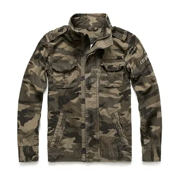 

KIMSERE Men's Vintage Camouflage Cargo Jackets Military Style Workwear Tactical Jacket Outerwear For Male Washed 100% Cotton