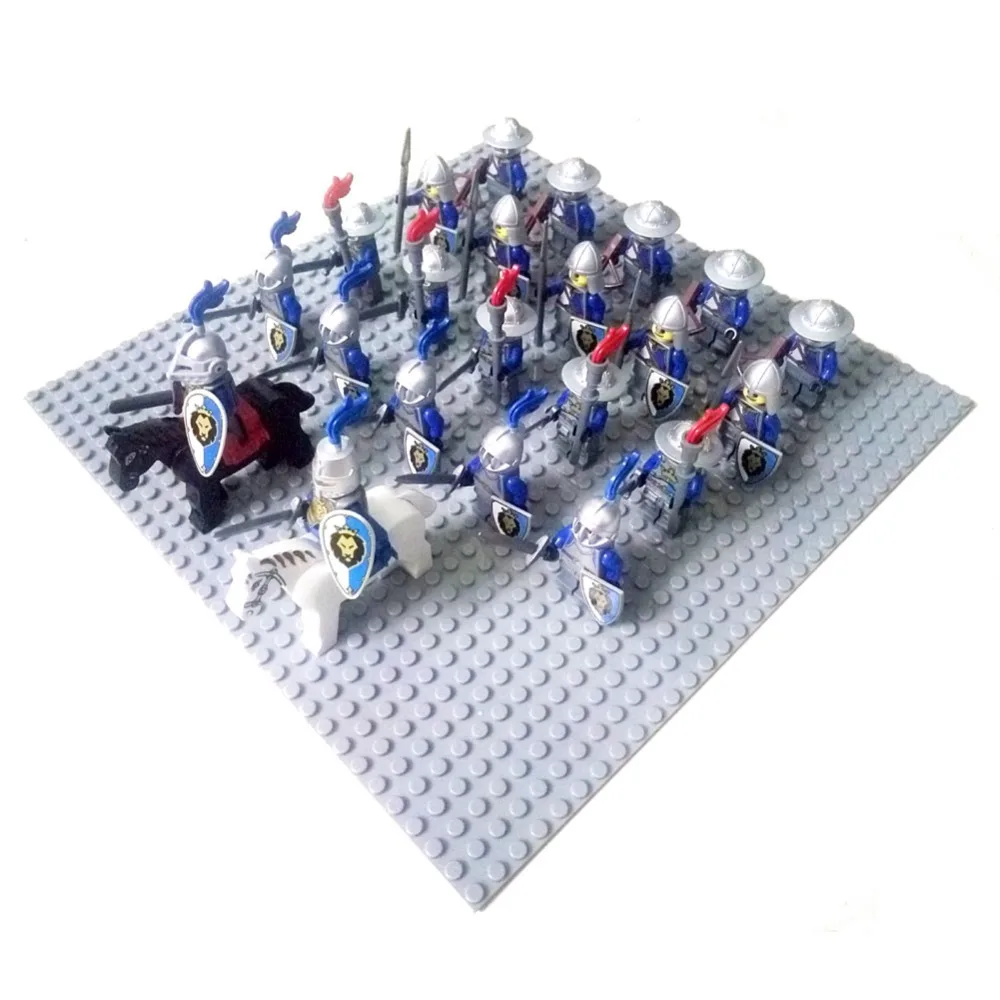 

24pcs Dragoon Castle Royal King's Knight Blue Lion Knights Battle Steed Rome Cavalry Warrior Building Block Mini Figure