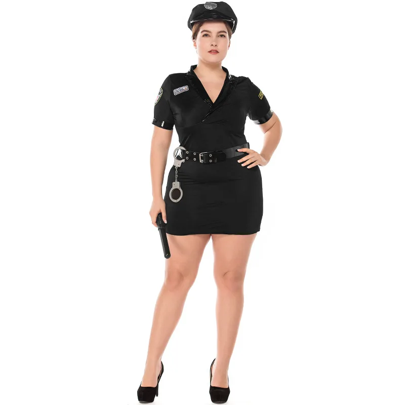 

New Plus Size Policewoman Costumes Halloween Party Big Woman Police Officer Costume Sexy Cool L1862313