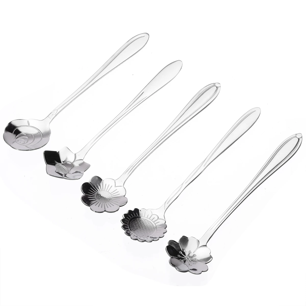 5pcs Stainless Steel Flower Shape Coffee Spoon High Quality Tea Spoon Ice Cream Coffee Scoop Set Handle Flower Decor