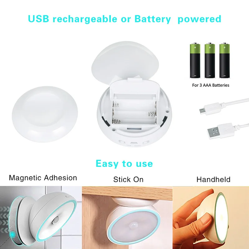 New Arrival USB Rechargeable Motion Sensor Activated Wall Light Night Light Induction Lamp For Closet Corridor Cabinet  (1)