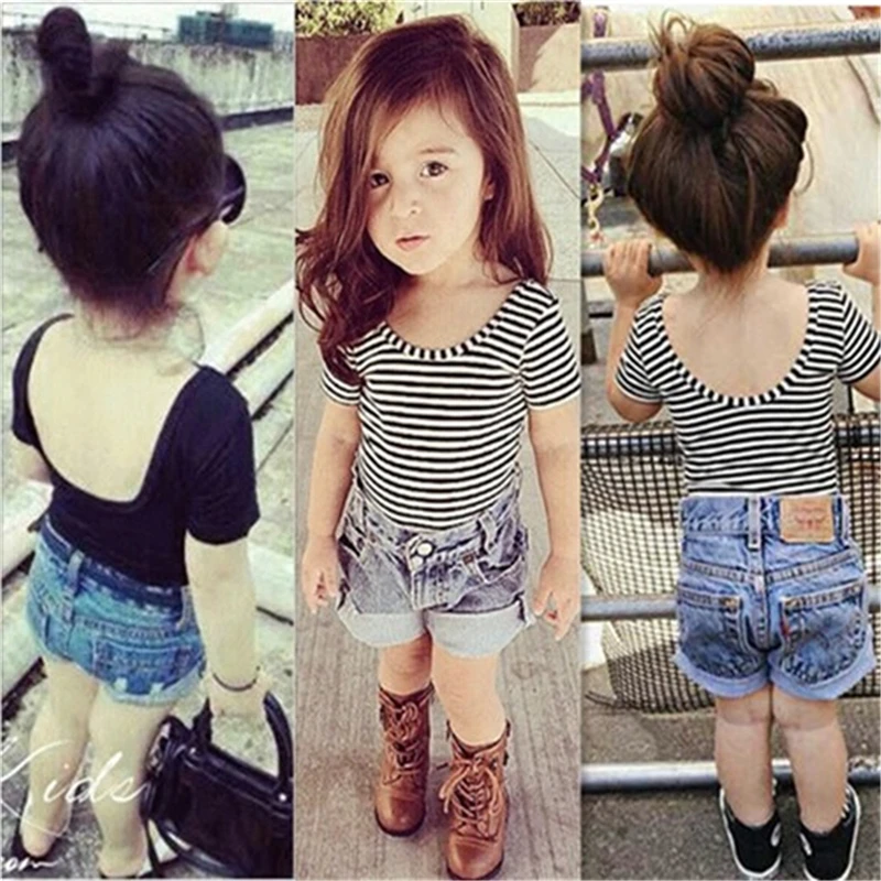 Xunyu Cool Baby Girl Open Back Black Stripes Short Sleeve T Shirt Tops Blouse Toddler Children Girls 0 5t Cotton Clothes Girls Clothes Tops Toddler Blouseschildren Girl Top Aliexpress