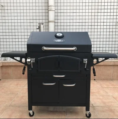 Villa garden mobile with trolley charcoal bbq grill luxurious outdoor indoor standing barbecue grill with temperature