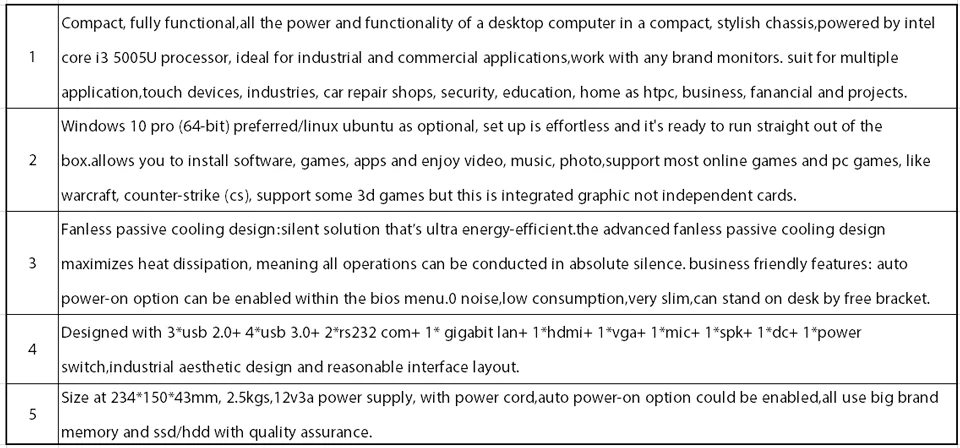 Безвентиляторный промышленный ПК, мини компьютер, Windows 10, Intel Core I3 5005U, [HUNSN MA04I],(двойной WiFi/VGA/HD/3USB2. 0/4USB3. 0/LAN/2COM