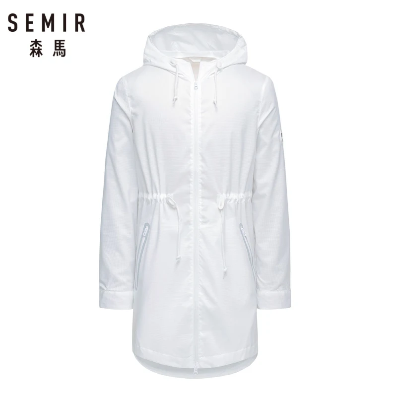 

SEMIR Men Long Hooded Jacket with Pocket Men's Long Jacket with Drawstring Hood and Full-Zip Windbreaker Drawstring at Waist
