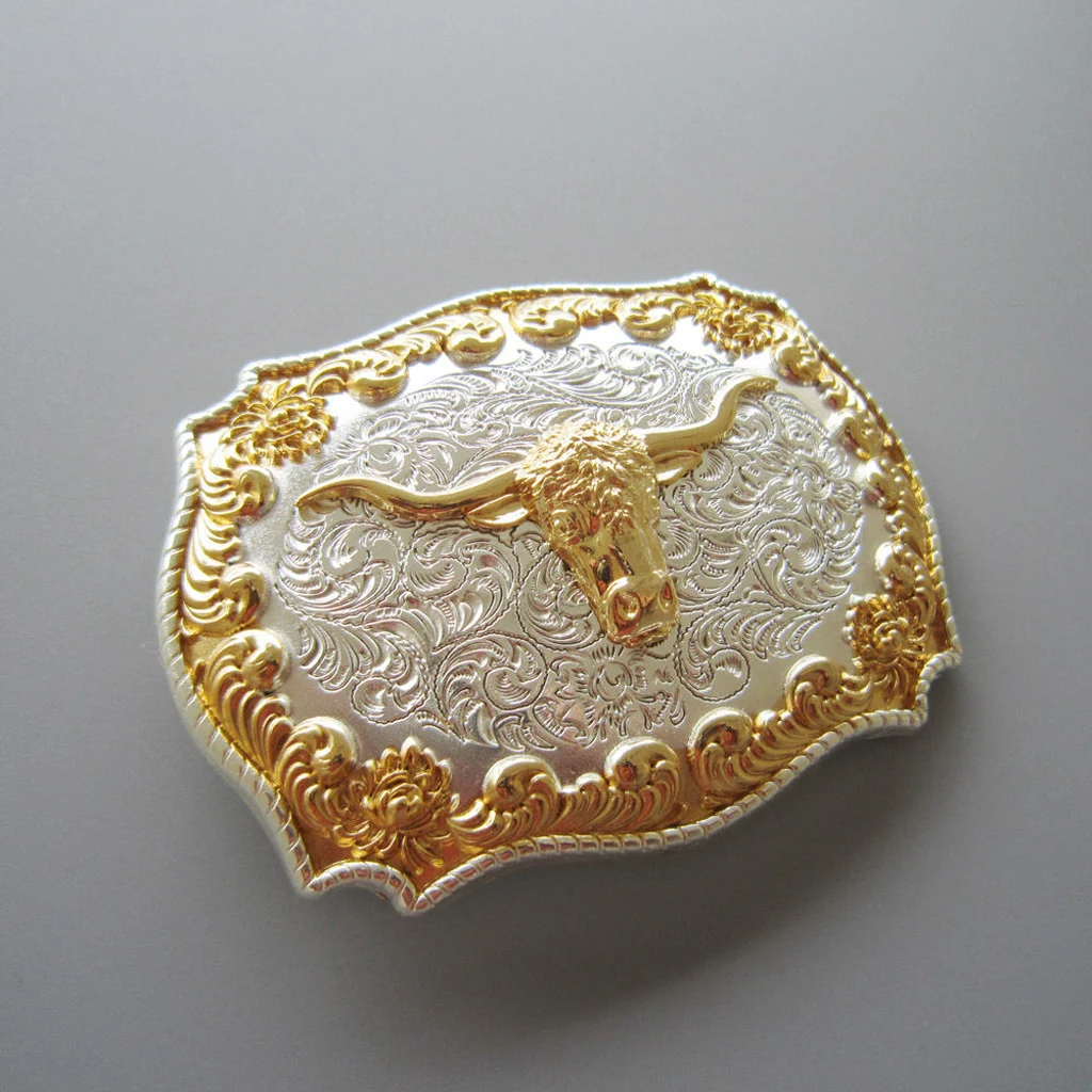 

Novelty Men’s Classic Antique Rodeo Bull Head Leaf Western Cowboy Indian Hiphop Gold Metal Belt Buckle Jeans Accessory