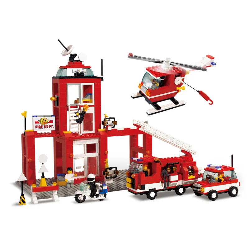 Sluban Model font b Toy b font Compatible with Lego B3100 631pcs Emergency Fire Station Model