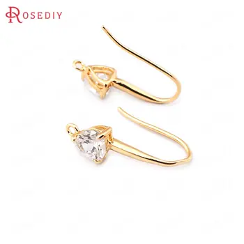 

(33775-G)10PCS 22MM Heart 6MM 24K Gold Color Brass with Zircon Heart Shape Earrings Hooks Jewelry Making Supplies Diy Findings