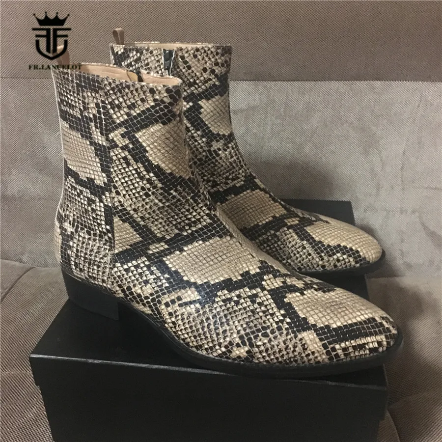 Лучшие индивидуальные ручной работы Kanye West Wyatt мужские ботильоны, натуральная змеиная кожа, боковая молния Подиум Париж роскошные высокие мужские ботинки